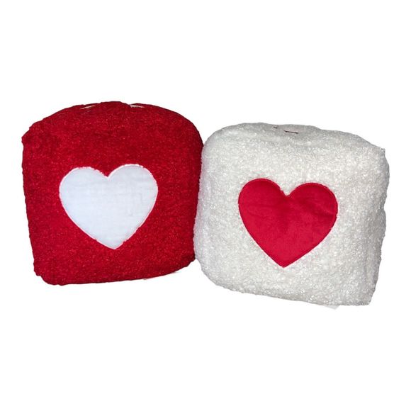LOVE & AMOR Valentine Cube Pillows Red & White Soft Sherpa Home Decor Rare Find - Picture 4 of 6